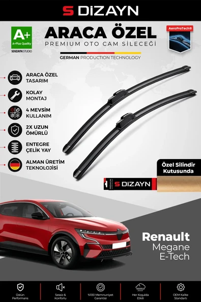 S-Dizayn Renault Megane E-Tech Ön Cam Silecek Seti 2021 Üzeri Premium Araca Özel 65-40 Cm  A+ Kalite ürün görseli 1
