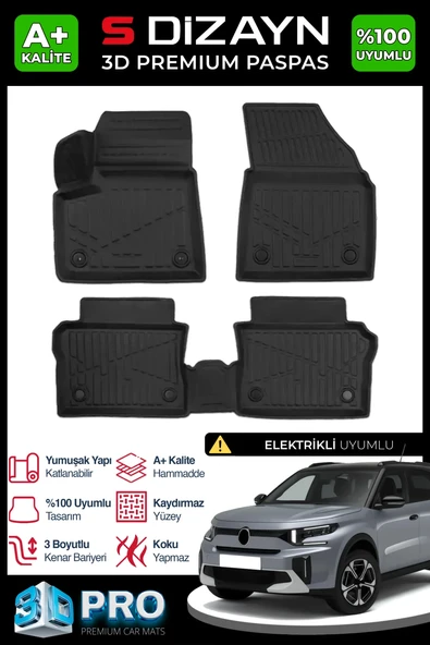 S-Dizayn Citroen C3 Aircross Elektrikli 3D Pro Havuzlu Paspas 2025 Üzeri A+ Kalite ürün görseli 1