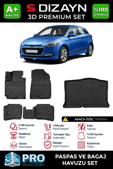 S-Dizayn Hyundai i20 3D Pro Havuzlu Paspas ve Bagaj Havuzu Seti (2'li SET) 2014-2020 A+ Kalite ürün görseli 1