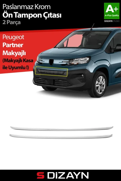 S-Dizayn Peugeot Partner Makyajlı Krom Ön Tampon Çıtası 2 Prç 2023 Üzeri A+ Kalite ürün görseli 1