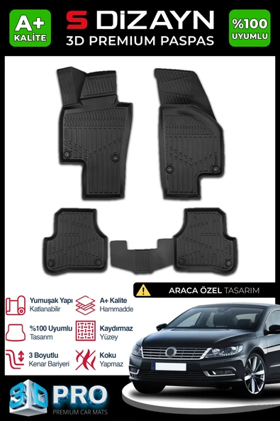 S-Dizayn VW CC 3D Pro Havuzlu Paspas 2008-2017 A+ Kalite ürün görseli 1