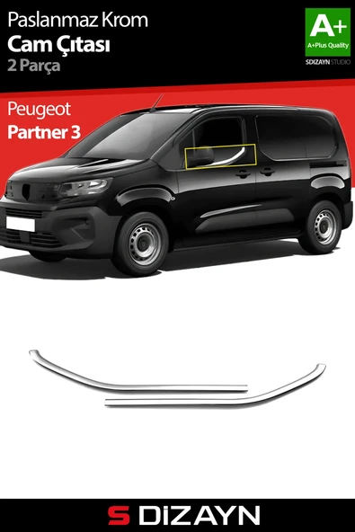 S-Dizayn Peugeot Partner 3 Krom Cam Çıtası 2 Prç 2019 Üzeri A+ Kalite ürün görseli 1