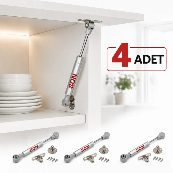 (4Adet) Dolap Kapak Amortisörü 80N Gri 20 cm Gazlı Piston Kapak Hidroliği Mutfak Dolabı Pistonu ürün görseli 1