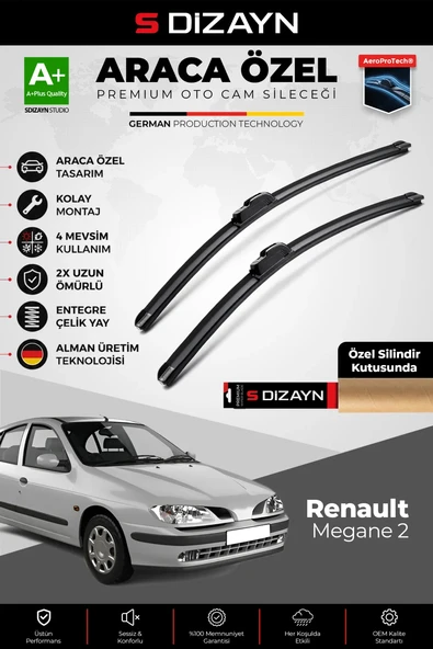 S-Dizayn Renault Megane 1 Ön Cam Silecek Seti 1996-2002 Premium Araca Özel 55-50 Cm  A+ Kalite ürün görseli 1