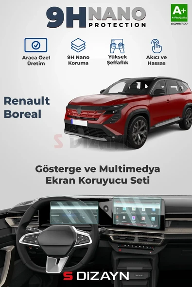 S-Dizayn Renault Boreal 9H Nano Gösterge ve Multimedya Ekran Koruyucu 2'Li Set (PARLAK) 2025 Üzeri A+ Kalite ürün görseli 1