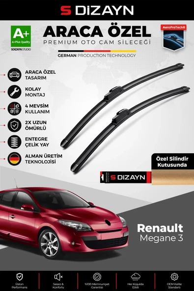 S-Dizayn Renault Megane 3 Ön Cam Silecek Seti 2009-2016 Premium Araca Özel 60-40 Cm  A+ Kalite ürün görseli 1