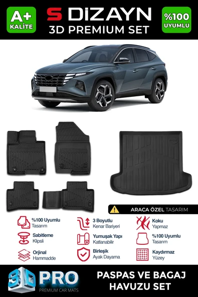 S-Dizayn Hyundai Tucson 3D Pro Havuzlu Paspas ve Bagaj Havuzu Seti (2'li SET) 2021 Üzeri A+ Kalite ürün görseli 1