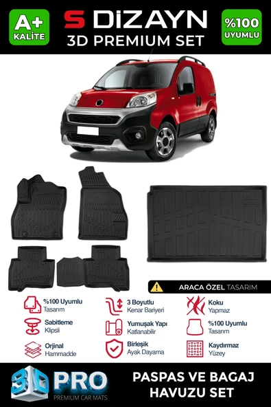 S-Dizayn Fiat Fiorino 3D Pro Havuzlu Paspas ve Bagaj Havuzu Seti (2'li SET) 2008-2023 A+ Kalite ürün görseli 1