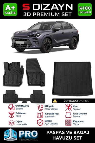 S-Dizayn Cupra Terramar 3D Pro Havuzlu Paspas ve Üst Bagaj Havuzu Seti (2'li SET) 2024 Üzeri A+ Kalite ürün görseli 1