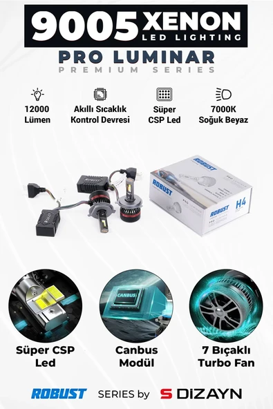 S-Dizayn Pro Luminar Led Xenon 9005 / 60W / 12000LM / 7000K A+ Kalite ürün görseli 1