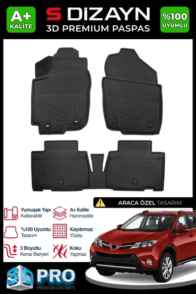S-Dizayn Toyota RAV4 3D Pro Havuzlu Paspas 2013-2018 A+ Kalite ürün görseli 1