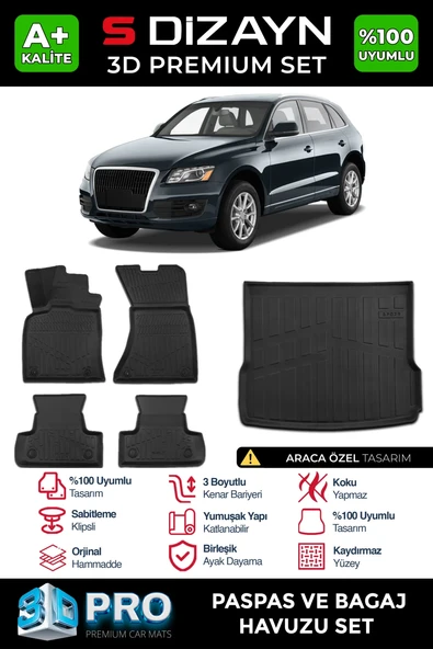 S-Dizayn Audi Q5 3D Pro Havuzlu Paspas ve Bagaj Havuzu Seti (2'li SET) 2009-2017 A+ Kalite ürün görseli 1