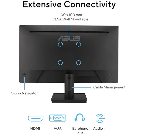Asus 23.8" VA249HG IPS 1920x1080 1ms 120Hz 300cd VESA Hdmı Vga 3YIL Monitör ürün görseli 1