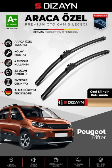 S-Dizayn Peugeot Rifter Ön Cam Silecek Seti 2019 Üzeri Premium Araca Özel 65-43 Cm  A+ Kalite ürün görseli 1