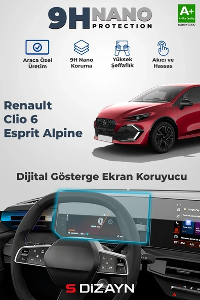 S-Dizayn Renault Clio 6 Esprit Alpine 9H Nano Dijital Gösterge Ekran Koruyucu (PARLAK) 2026 Üzeri A+ Kalite ürün görseli 1