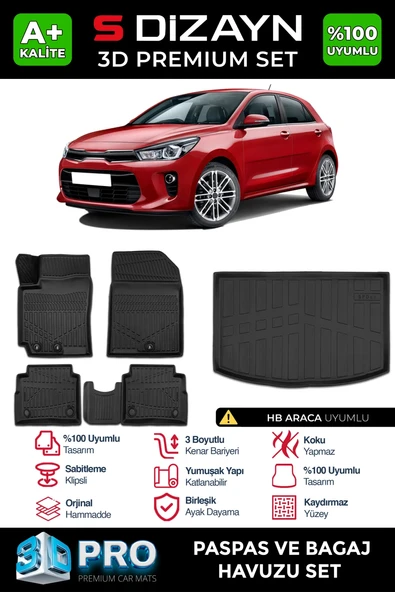 S-Dizayn Kia Rio 3D Pro Havuzlu Paspas ve Bagaj Havuzu Seti (2'li SET) 2017-2023 A+ Kalite ürün görseli 1
