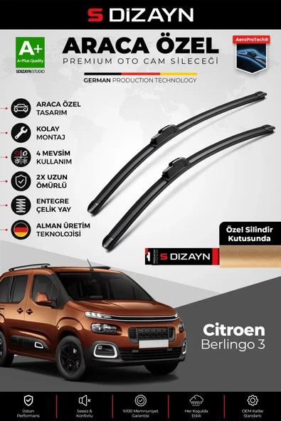 S-Dizayn Citroen Berlingo Ön Cam Silecek Seti 2018 Üzeri Premium Araca Özel 65-40 Cm  A+ Kalite ürün görseli 1
