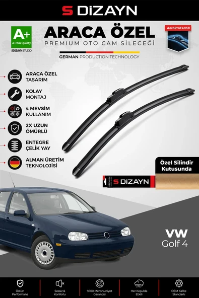 S-Dizayn VW Golf 4 Ön Cam Silecek Seti 1998-2002 Premium Araca Özel 53-48 Cm  A+ Kalite ürün görseli 1