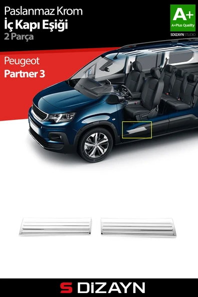 S-Dizayn Peugeot Partner Krom İç Kapı Eşiği 2 Prç 2023 Üzeri A+ Kalite ürün görseli 1