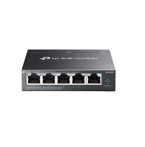TP-LINK OMADA ES205GP 5 Port Gbit 4 Port Poe 65W Desktop Yönetilebilir Çelik Kasa Switch ürün görseli 1