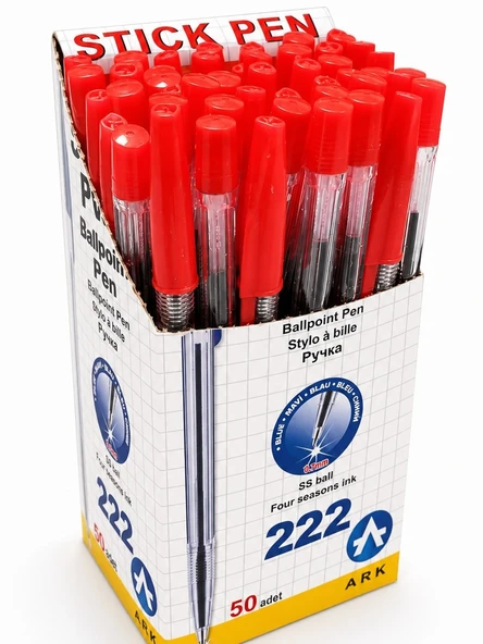 Ark 222 Kırmızı Tükenmez Kalem 50'li Stand Paket ürün görseli 1