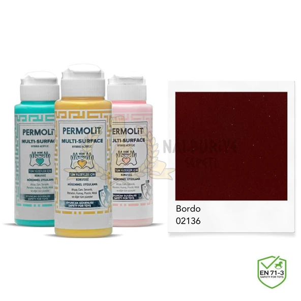 Permolit Multi Surface Akrilik Hobi Boyası BORDO 120 ml. ürün görseli 1