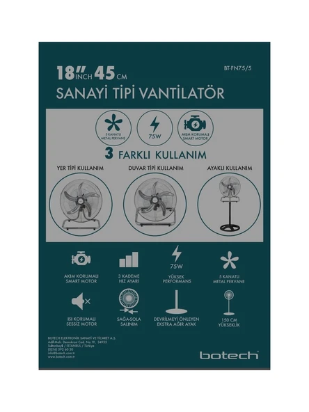 BOTECH 18'' SANAYİ TİPİ VANTİLATÖR - Resim 5