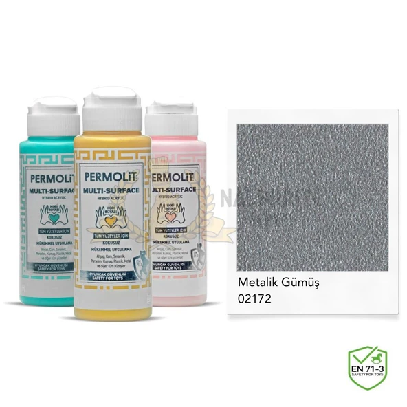 Permolit Multi Surface Akrilik Hobi Boyası METALİK GÜMÜŞ 120 ml. ürün görseli 1