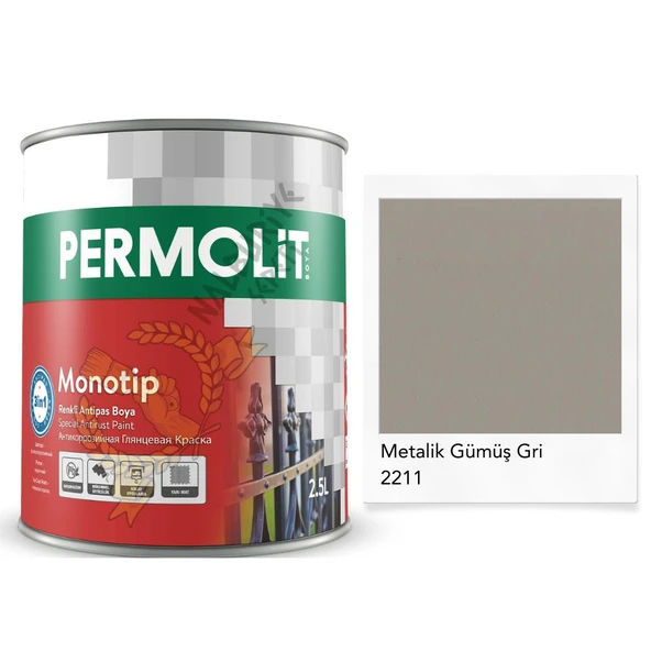 Permolit Monotip Astarlı Antipas Boya METALİK GÜMÜŞ GRİ 0.75 Lt. ürün görseli 1