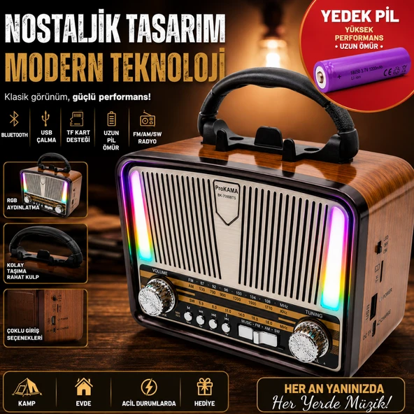 ProKAMA Nostaljik Tasarım Solarlı Bluetooth Radyo(YEDEK PİLİ) ürün görseli 1
