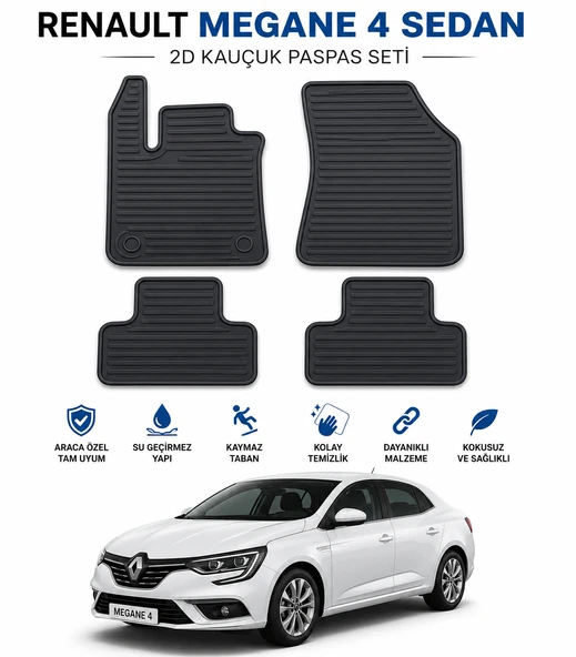 Renault Megane 4 Sedan Uyumlu 2D Kauçuk Oto Paspas 4 Parça Araca Özel Premium ürün görseli 1