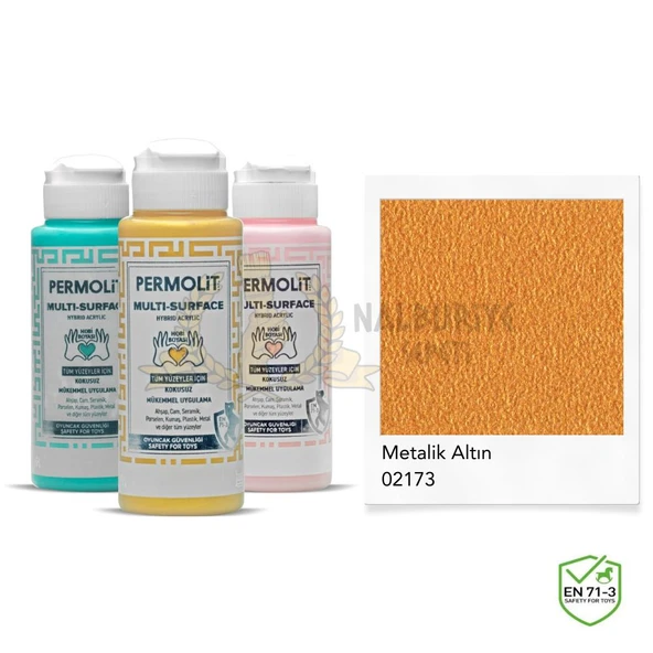 Permolit Multi Surface Akrilik Hobi Boyası METALİK ALTIN 120 ml. ürün görseli 1