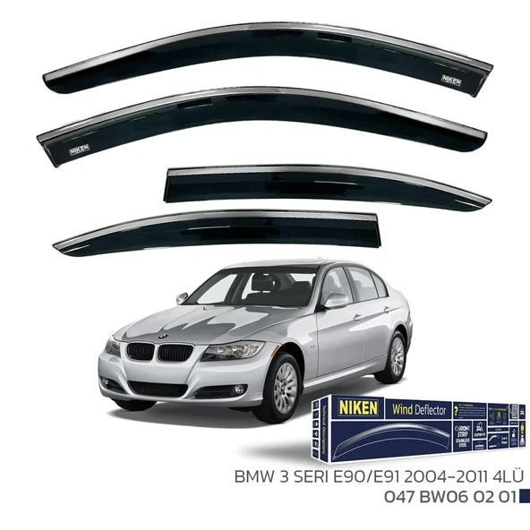 BMW 3 Serisi E90/E91 2004-2011 -  Kromlu Cam Rüzgarlığı 4Lü Parça ürün görseli 1