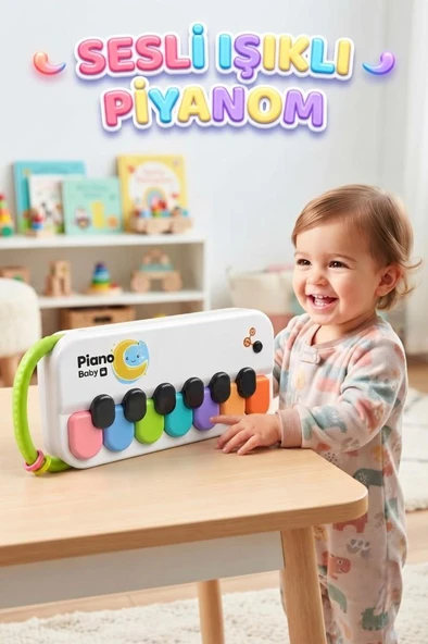 Işıklı ve Sesli 2'si 1 Arada Pilli Eğitici Bebek Piyanosu 2 Kademeli Ses Ayarlı İlk Piyano Deneyimi ürün görseli 1
