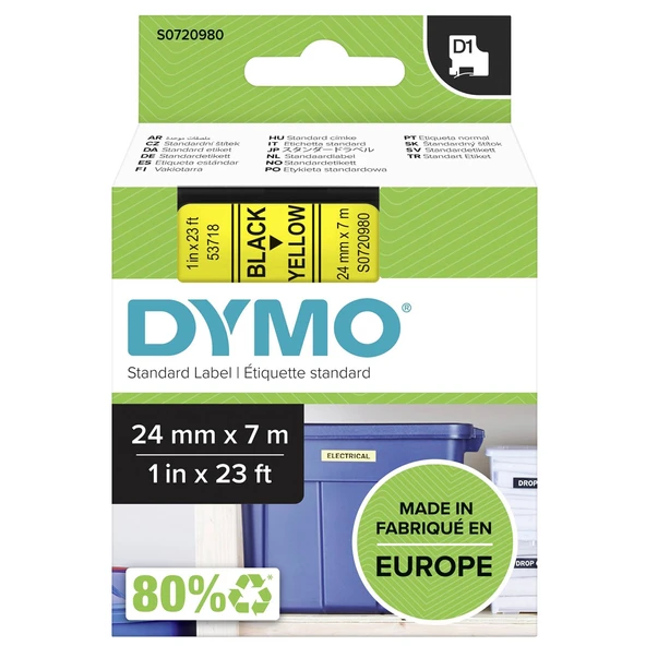 Dymo D1 Şerit 24 Mmx7mt Sarı/ Siyah 53718 ürün görseli 1