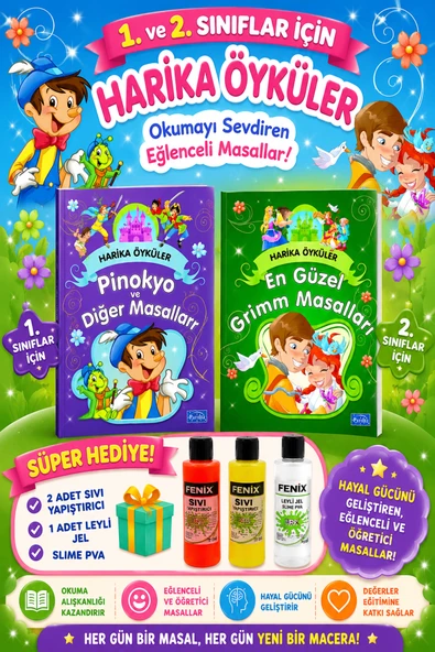 1 ve 2.Sınıflar İçin Harika Öyküler - ( Grimm Masalları - Pinokyo 2 Kitap ) ürün görseli 1