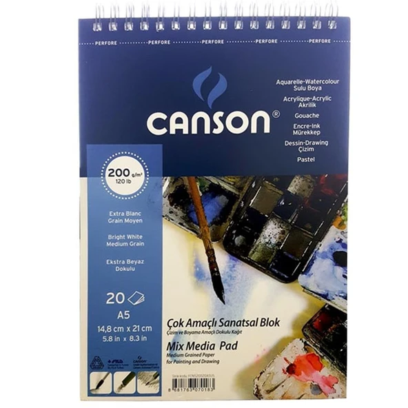 Canson Fınface Resim Blokları 200 GR A5 20 YP Üstten Spriralli ürün görseli 1