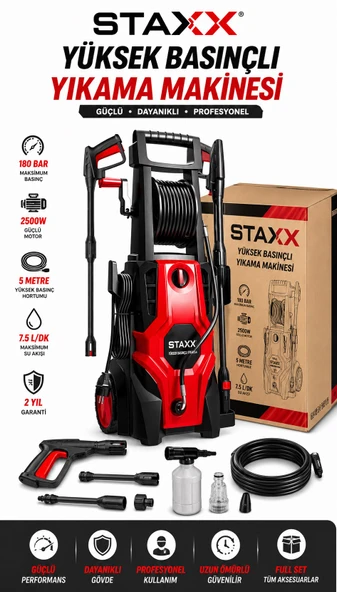 180 Bar Profesyonel Basınçlı Yıkama Makinesi | 2500W Bakır Motor | Köpük Tabancalı Full Set ürün görseli 1