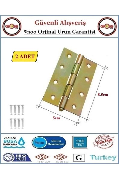 Yaprak Menteşe - No: 3.5 - Metal - 5x8.5cm - 2 Adet ürün görseli 1