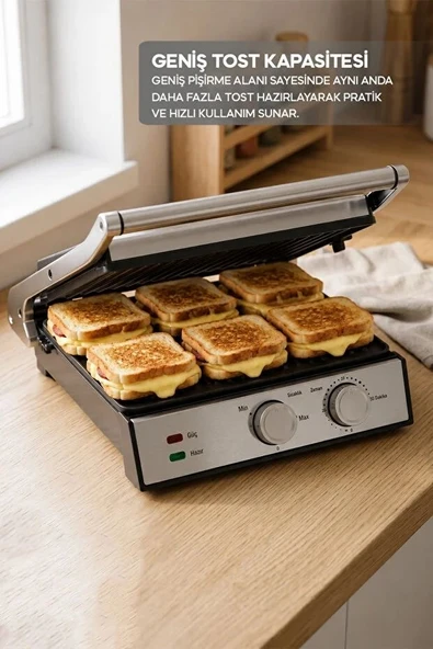 SSM-2598 Izgara ve Tost Makinesi 2000W Döküm Plakalı Ayarlanabilir Isı ve Zaman Kontrollü ürün görseli 1