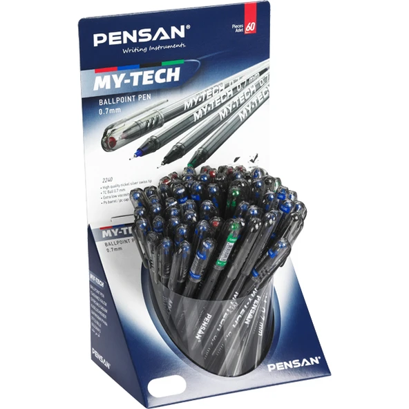 Pensan Tükenmez Kalem My-Tech 0.7 MM İğne Uç 8 Renk (60 LI) Stand ürün görseli 1