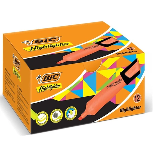 Bic Fosforlu Kalem MarKing Flat HighLighter 12 Lİ Turuncu 968585 ürün görseli 1