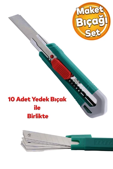 Maket Bıçağı Ergonomik Kaliteli Dayanıklı Çok Amaçlı Sağlam Bıçak 10 Yedek Bıçağı ürün görseli 1