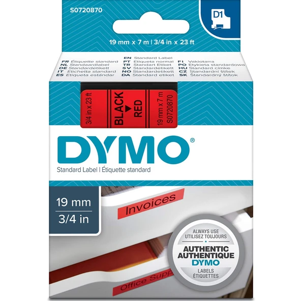 Dymo D1 Şerit 19 MMx7mt Kırmızı/ Siyah 45807 ürün görseli 1