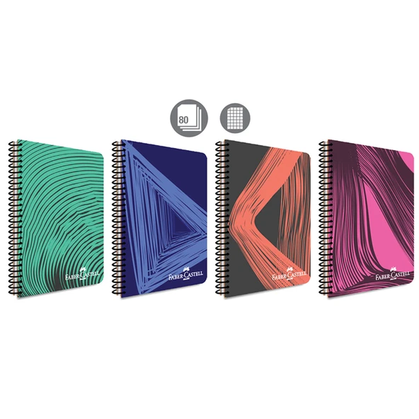 Faber-Castell Spiralli Defter Plastik Kapak Waves 80 YP Kareli ürün görseli 1