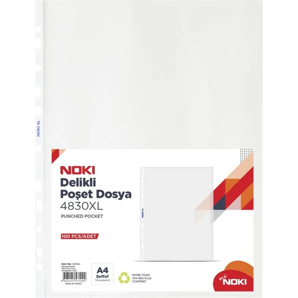 Noki Poşet Dosya xL 100 LÜ A4 40 MIC Şeffaf 4830xL-1-LI-PKT ürün görseli 1