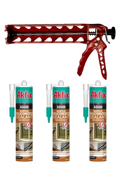 SİLİKONİZE MASTİK-DUVAR ÇITASI YAPIŞTIRICISI 3 ADET BEYAZ- SİLİKON TABANCASI SET ürün görseli 1