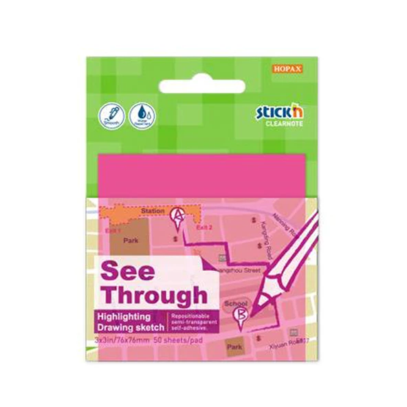 Hopax Stickn Yapışkanlı Not Kağıdı Yarı Saydam 50 YP 76x76 Neon Pembe 21711 ürün görseli 1