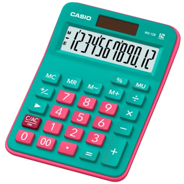 Casio Hesap Makinesi Masaüstü 12 Hane Yeşil+Pembe MX-12B-GNRD ürün görseli 1