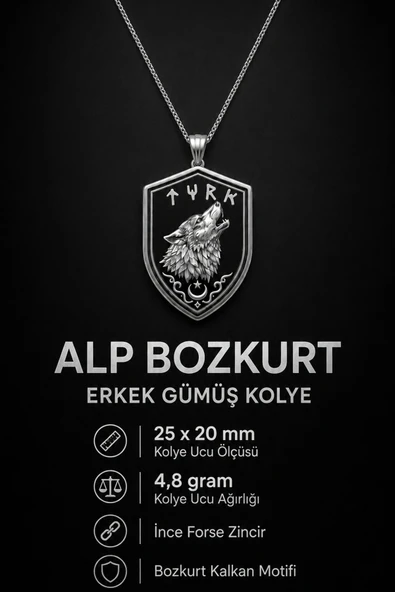 Alp Bozkurt Erkek Gümüş Kolye - Resim 8
